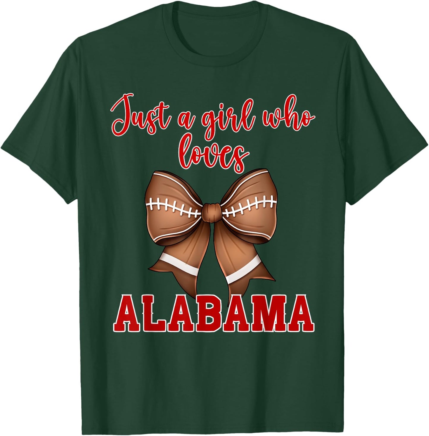 Alabama Coquette Football Bow Girl Loves Alabama T-Shirt - T-Shirt | Forest