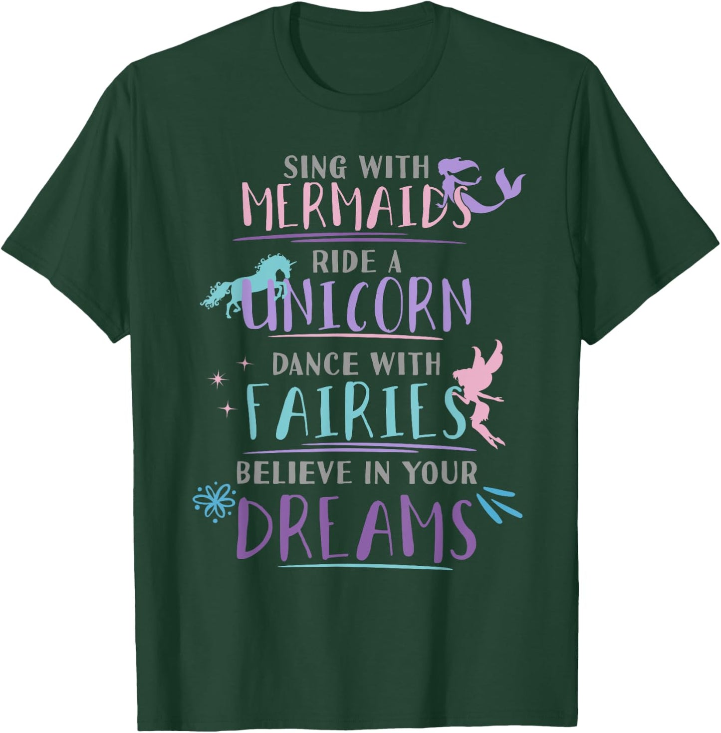Cute Mermaid Unicorn Fairy Enchanted Girls T-Shirt - T-Shirt | Forest