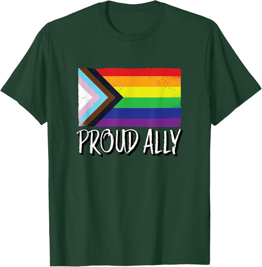 Proud Ally | Gay Pride Month LGTBQ Black Pride Flag T-Shirt - T-Shirt | Forest