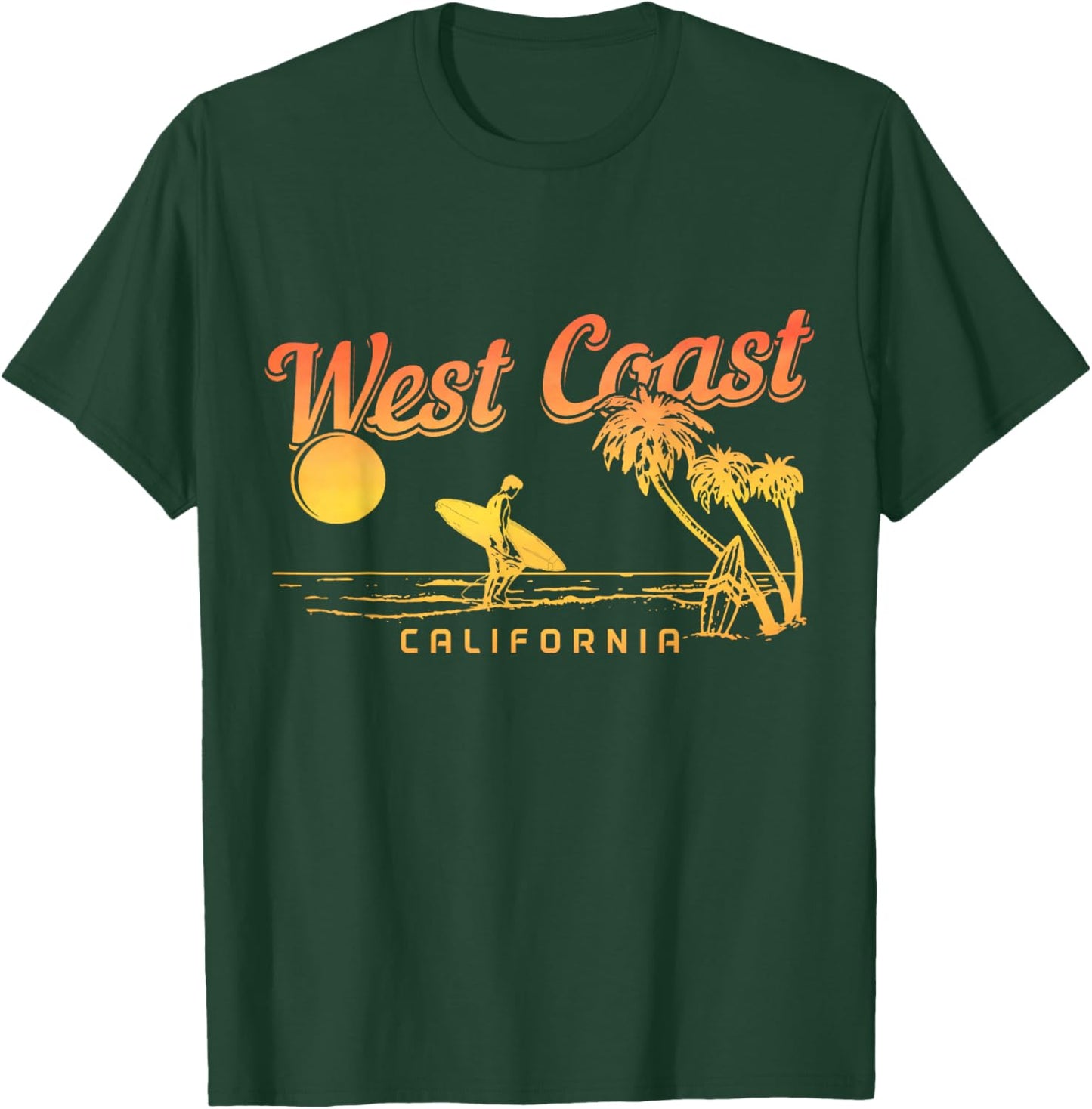 West Coast California Beach Surfing Vintage Surfer T-Shirt - T-Shirt | Forest