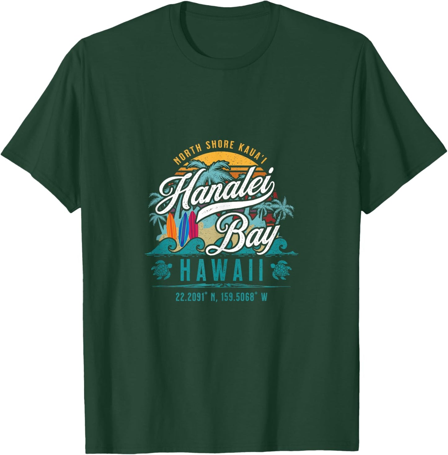 Hanalei Bay North Shore Kauai Hawaii Retro Sun Surf Fishing T-Shirt - T-Shirt | Forest