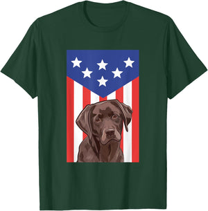 Labrador Retriever Chocolate Lab American Flag Funny Patriot T-Shirt - T-Shirt | Forest