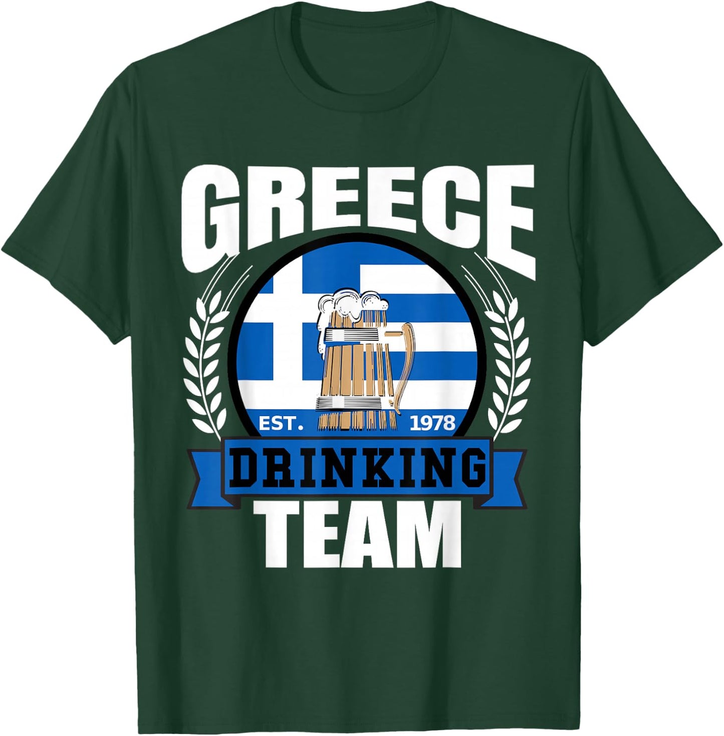 Greece Drinking Team Greek Flag Beer Party Grecian Gift T-Shirt - T-Shirt | Forest