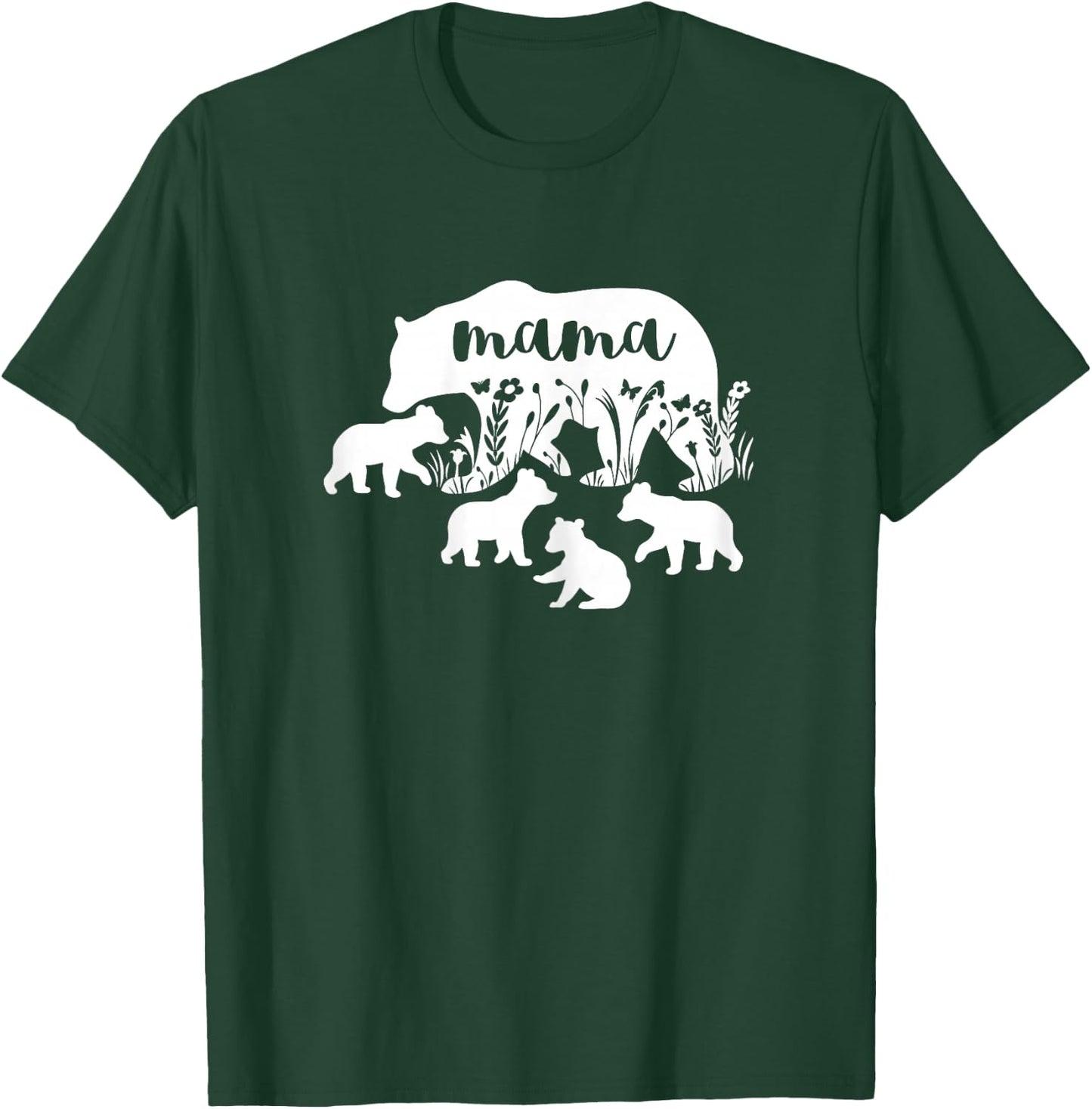 Mama Bear With 4 Cubs Mothers Day Mom Pregnancy Announcement T-Shirt - T-Shirt | Forest