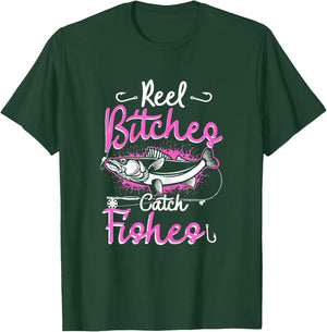 Reel Bitches Catch Fishes Funny Fly Fishing Pink Fish T-Shirt - T-Shirt | Forest