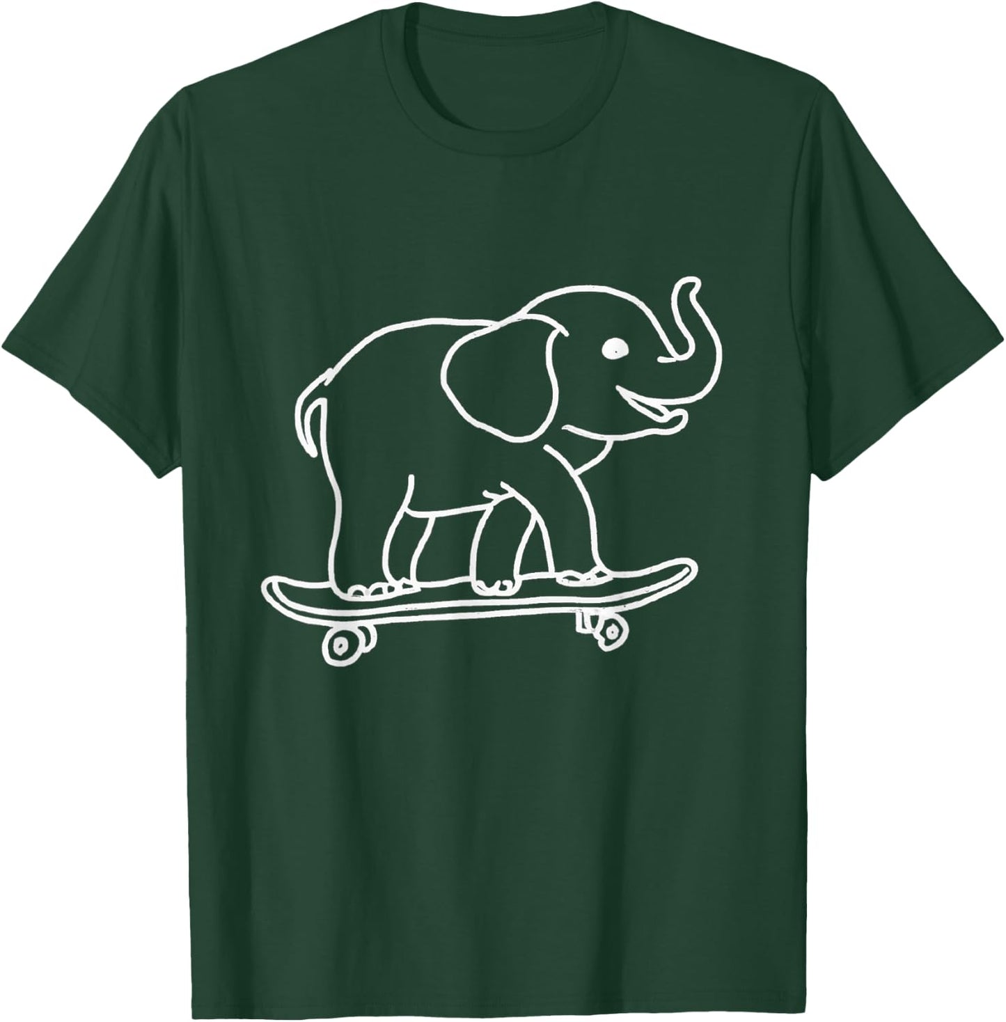Elephant Skateboarding Outline Line Drawing Skater Elephant T-Shirt - T-Shirt | Forest