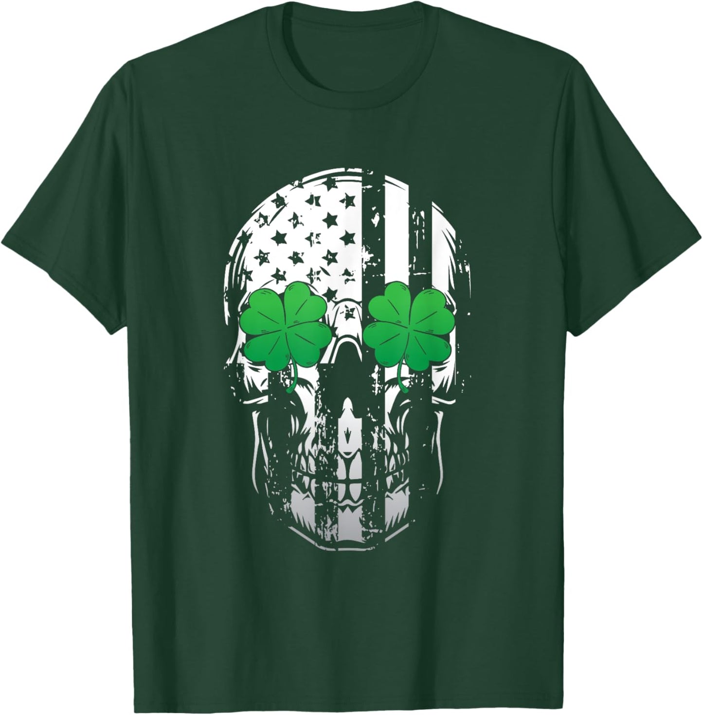 Skull American Flag Cool Shamrock St Patricks Day Irish Gift T-Shirt - T-Shirt | Forest