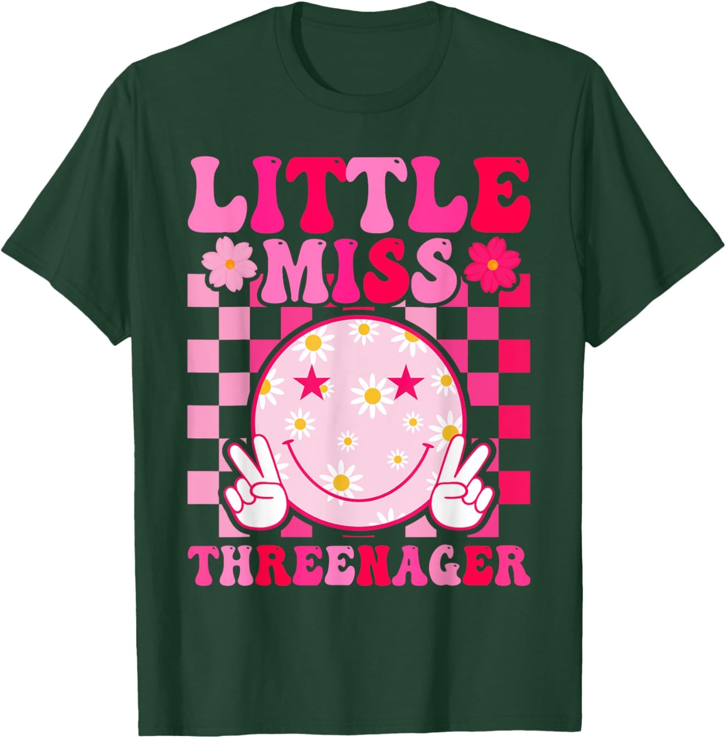 Little Miss Threenager 3rd Birthday Girl Outfit Retro Flower T-Shirt - T-Shirt | Forest
