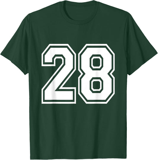 Number 28 Varsity Sports Team Jersey 28th Birthday 28 Years T-Shirt - T-Shirt | Forest