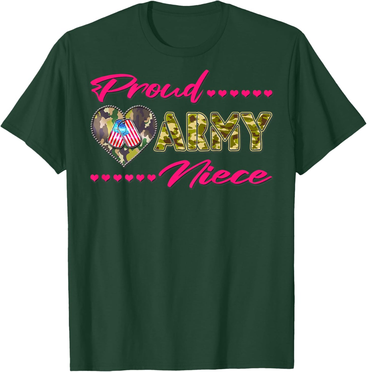Proud Army Niece - Camo US Flag Dog Tag Military Family Gift T-Shirt - T-Shirt | Forest