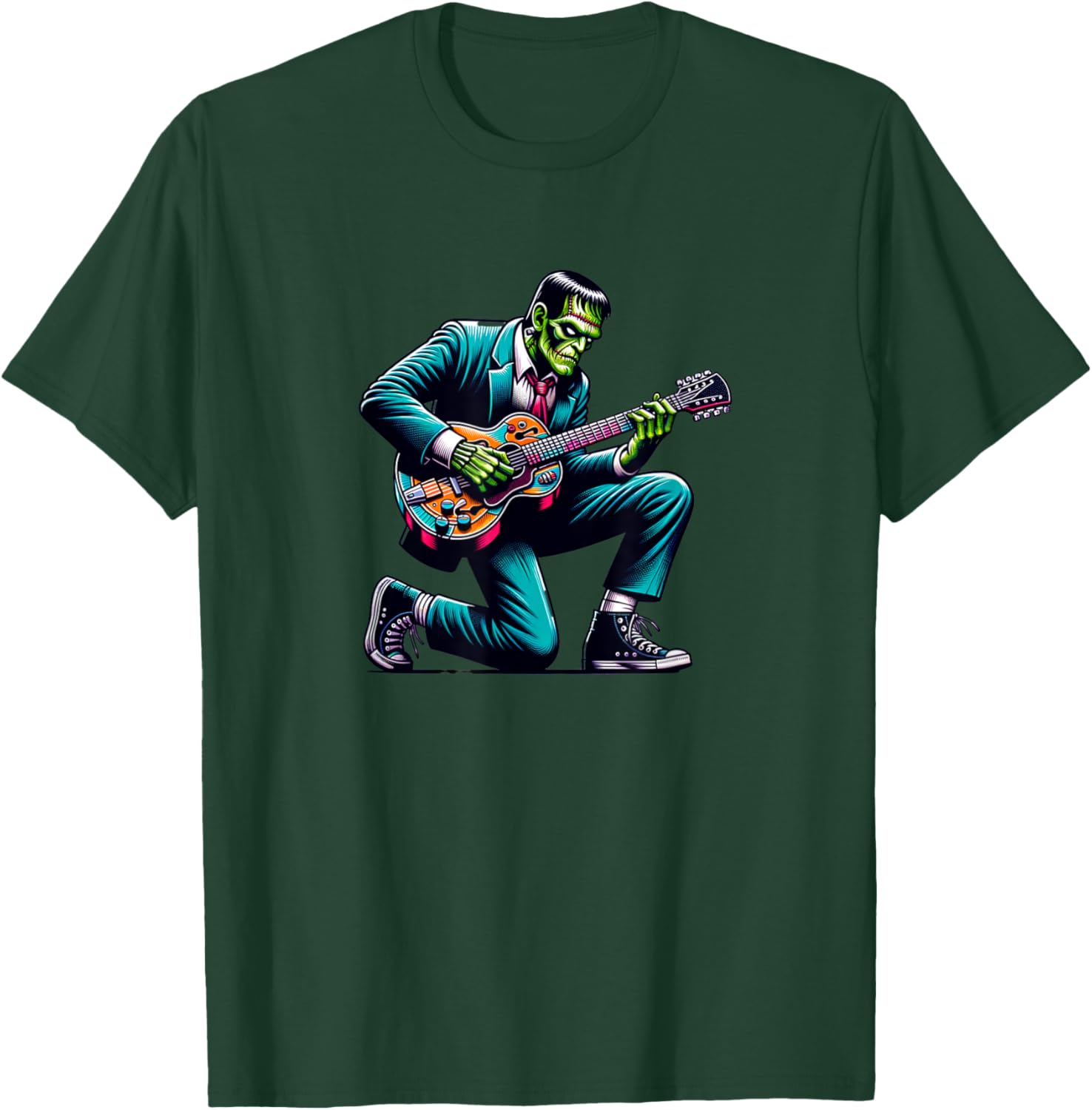 Frankenstein Guitar Lover, Halloween, Monster Vibes T-Shirt - T-Shirt | Forest