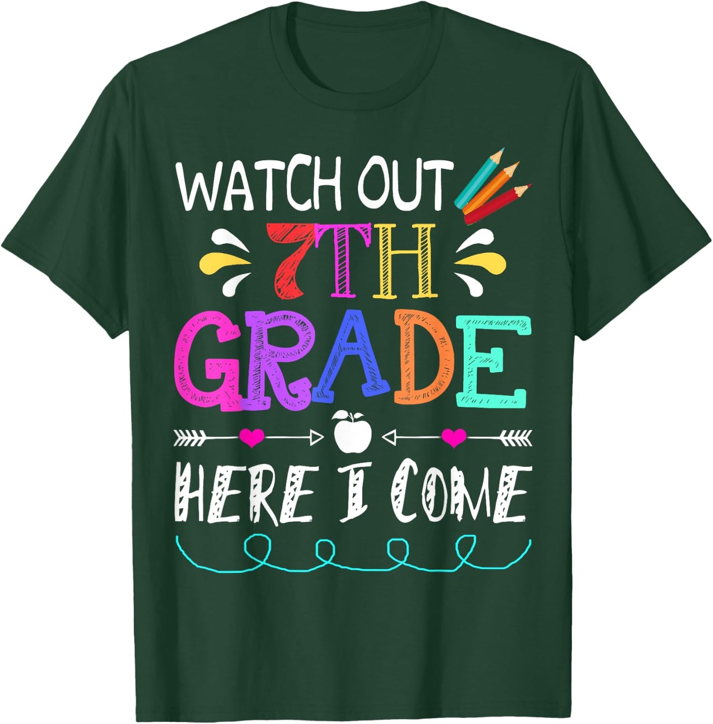 Watch Out 7th Grade Here I Come Funny Unicorn Back To School T-Shirt - T-Shirt | Forest