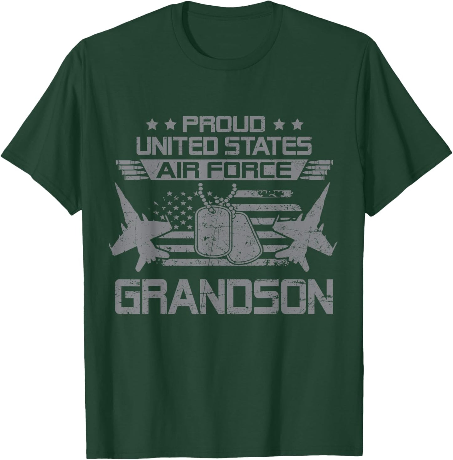 Proud Army US Air Force Grandson Flag USA Military Veteran T-Shirt - T-Shirt | Forest