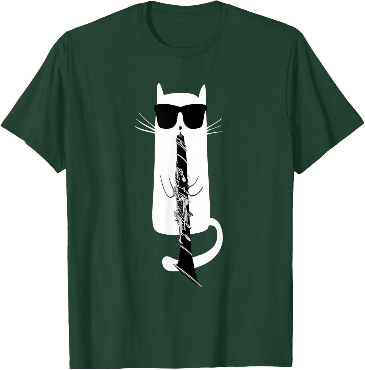 Funny Cat Wearing Sunglasses Playing Clarinet T-Shirt - T-Shirt | Forest