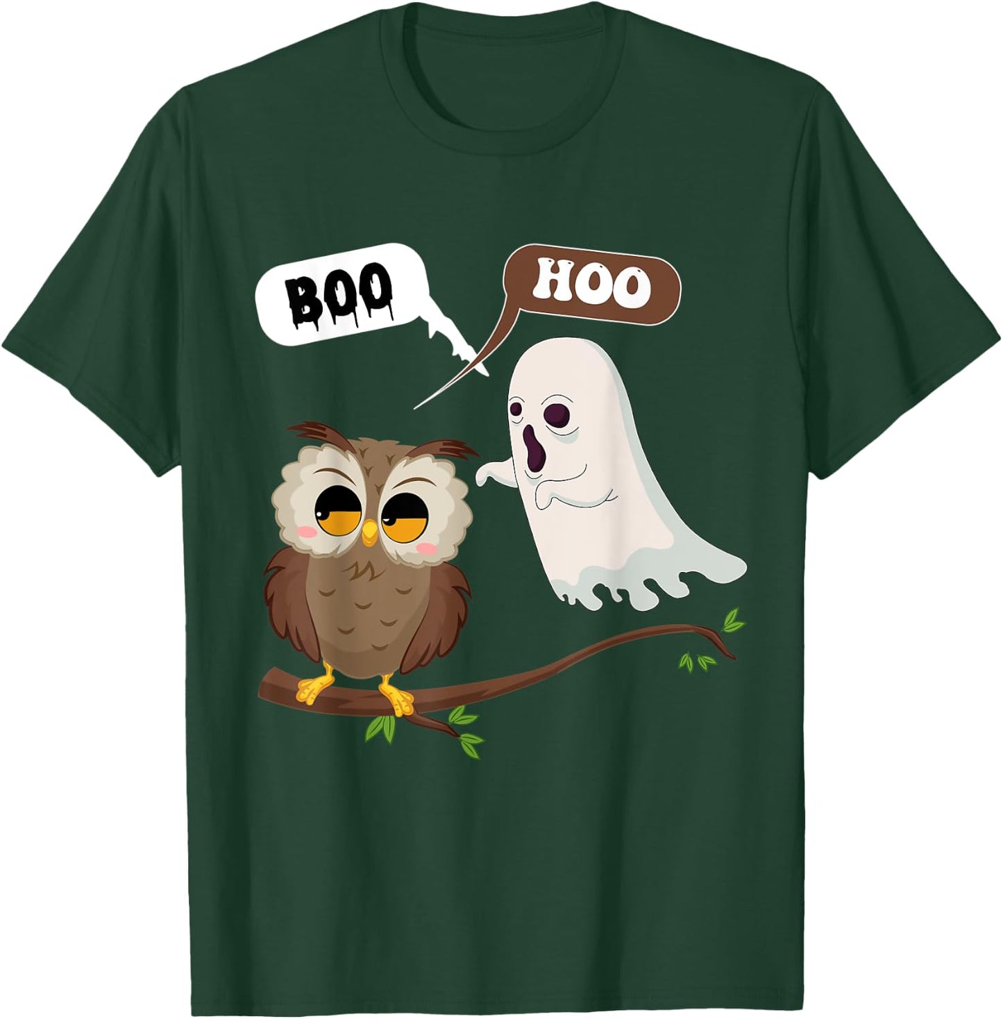 Funny Halloween Ghosts And Owl Saying Boo Hoo, Spooky Season T-Shirt - T-Shirt | Forest