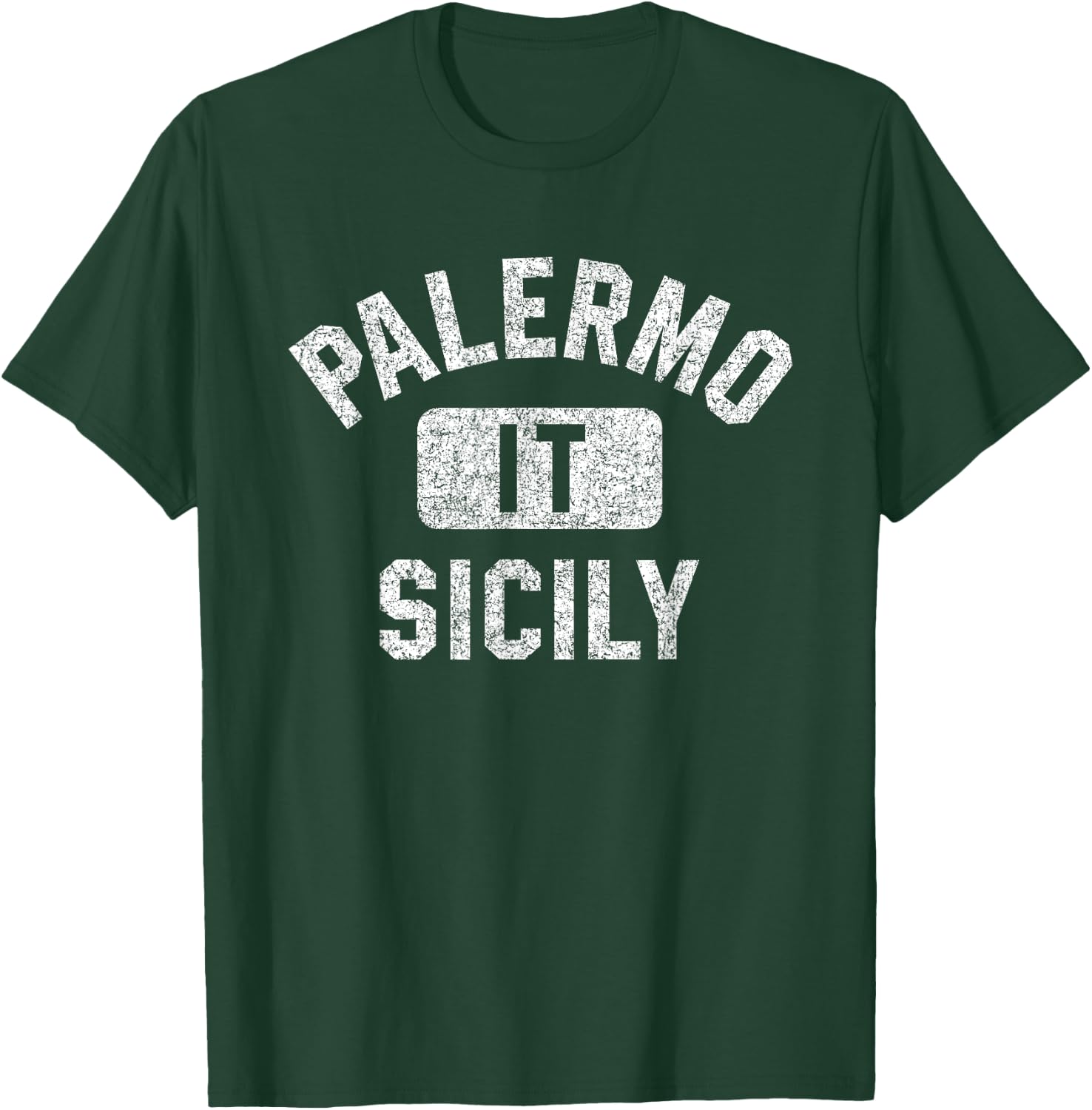 Palermo Sicily Gym Style Distressed White Print T-Shirt - T-Shirt | Forest