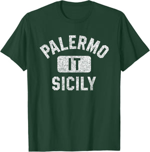 Palermo Sicily Gym Style Distressed White Print T-Shirt - T-Shirt | Forest