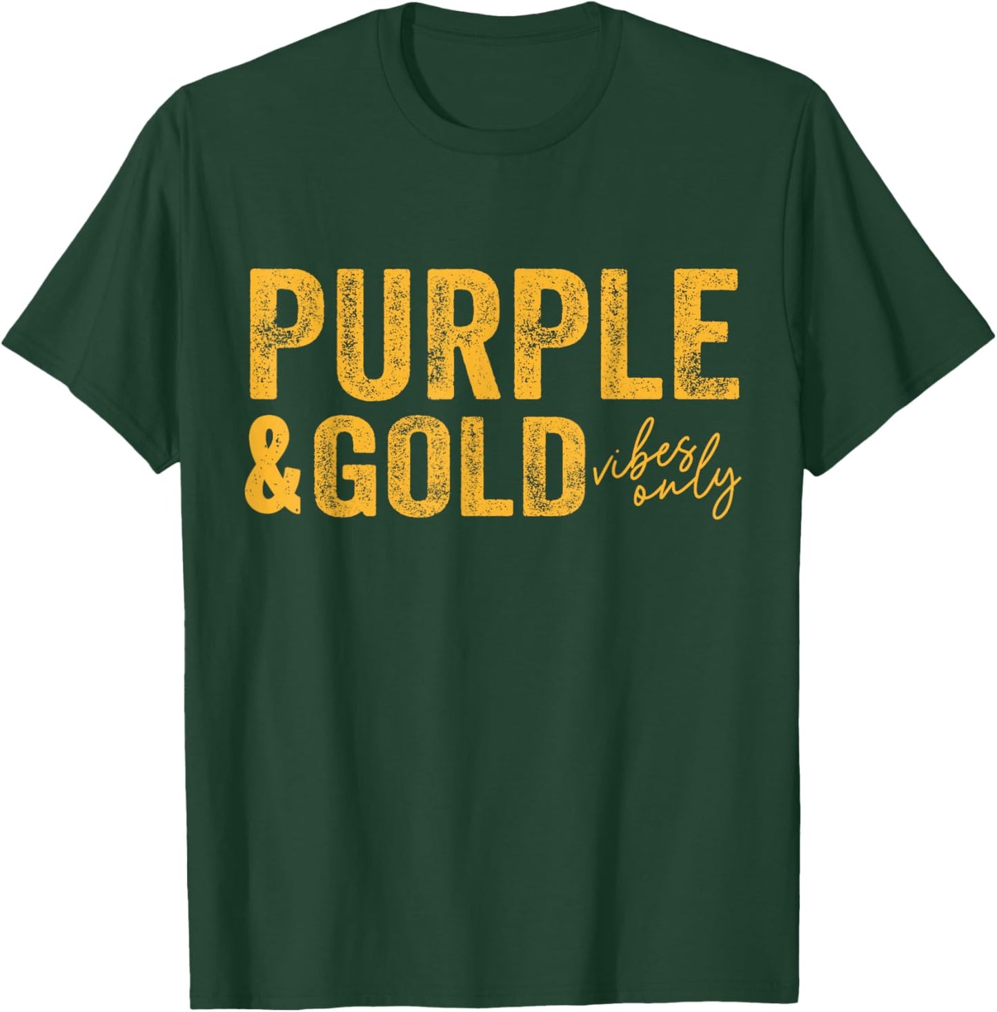 Purple and Gold Vibes Only Game Day for High School Football T-Shirt - T-Shirt | Forest