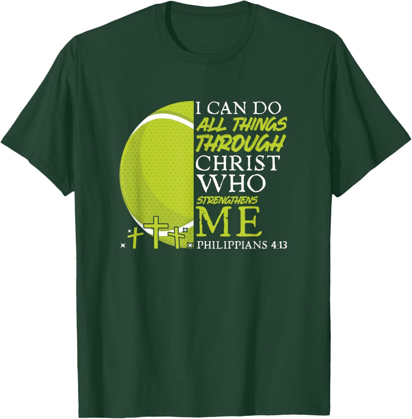 Can Do All Things Tennis Player Christian Bible Verse T-Shirt - T-Shirt | Forest