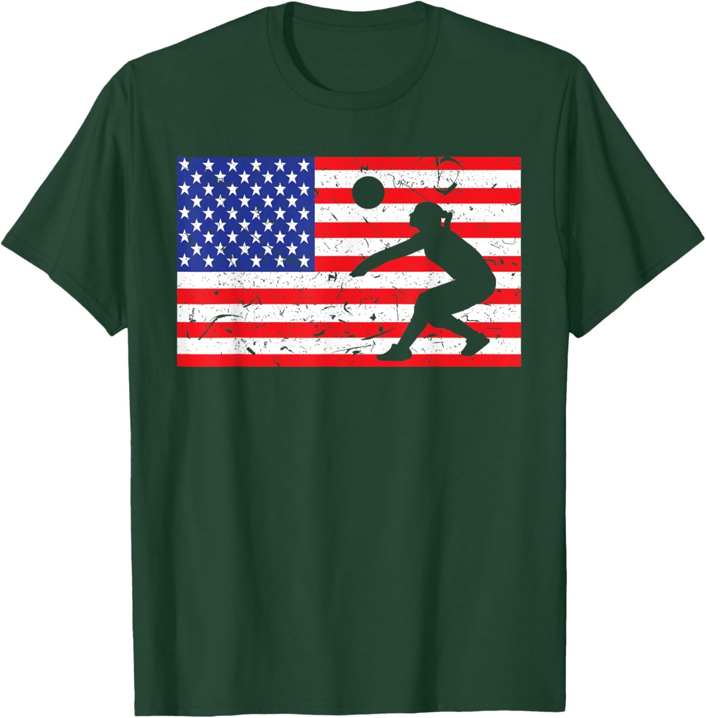 Distressed Volleyball USA American Flag Vintage Mine Player T-Shirt - T-Shirt | Forest