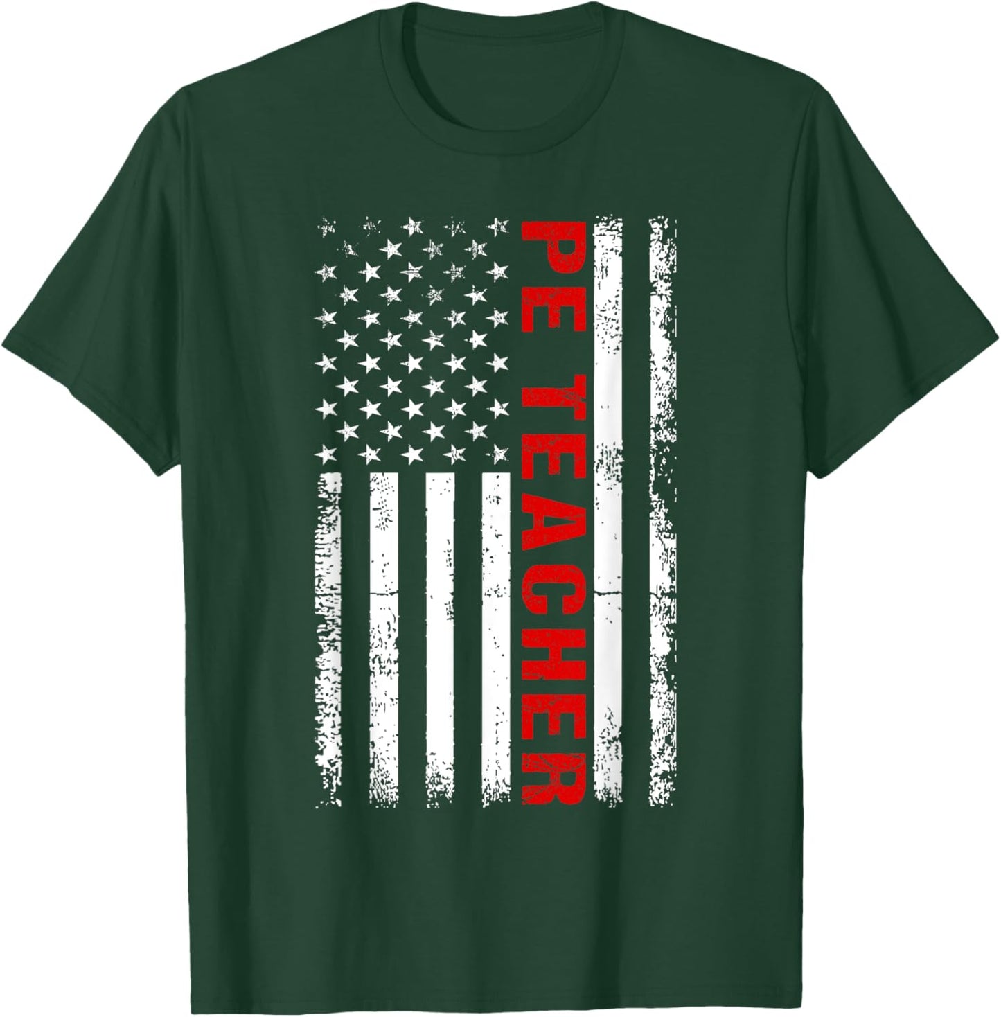 PE Physical Education Teacher P.E. USA Flag Patriot Coach T-Shirt - T-Shirt | Forest