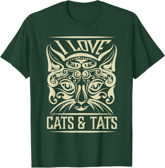 Love Cats And Tats Funny Inking Tattoo Tattooing Cat Lover Women T-Shirt - T-Shirt | Forest
