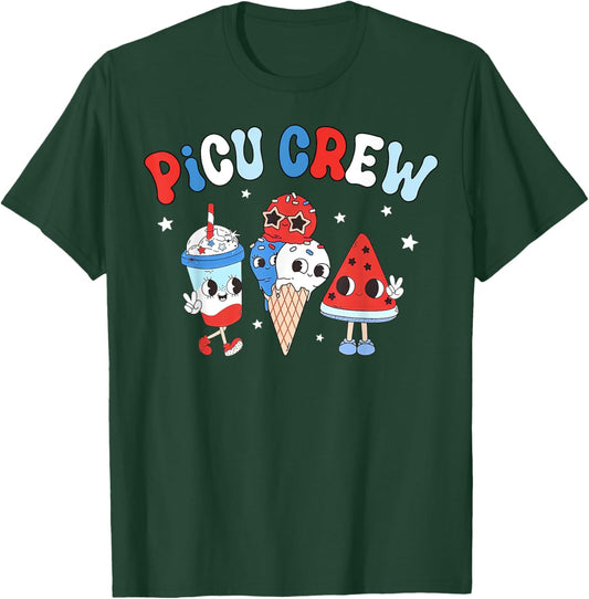 PICU Crew Pediatric Nurse Appreciation Patriotic 4th Of July Men T-Shirt - T-Shirt | Forest