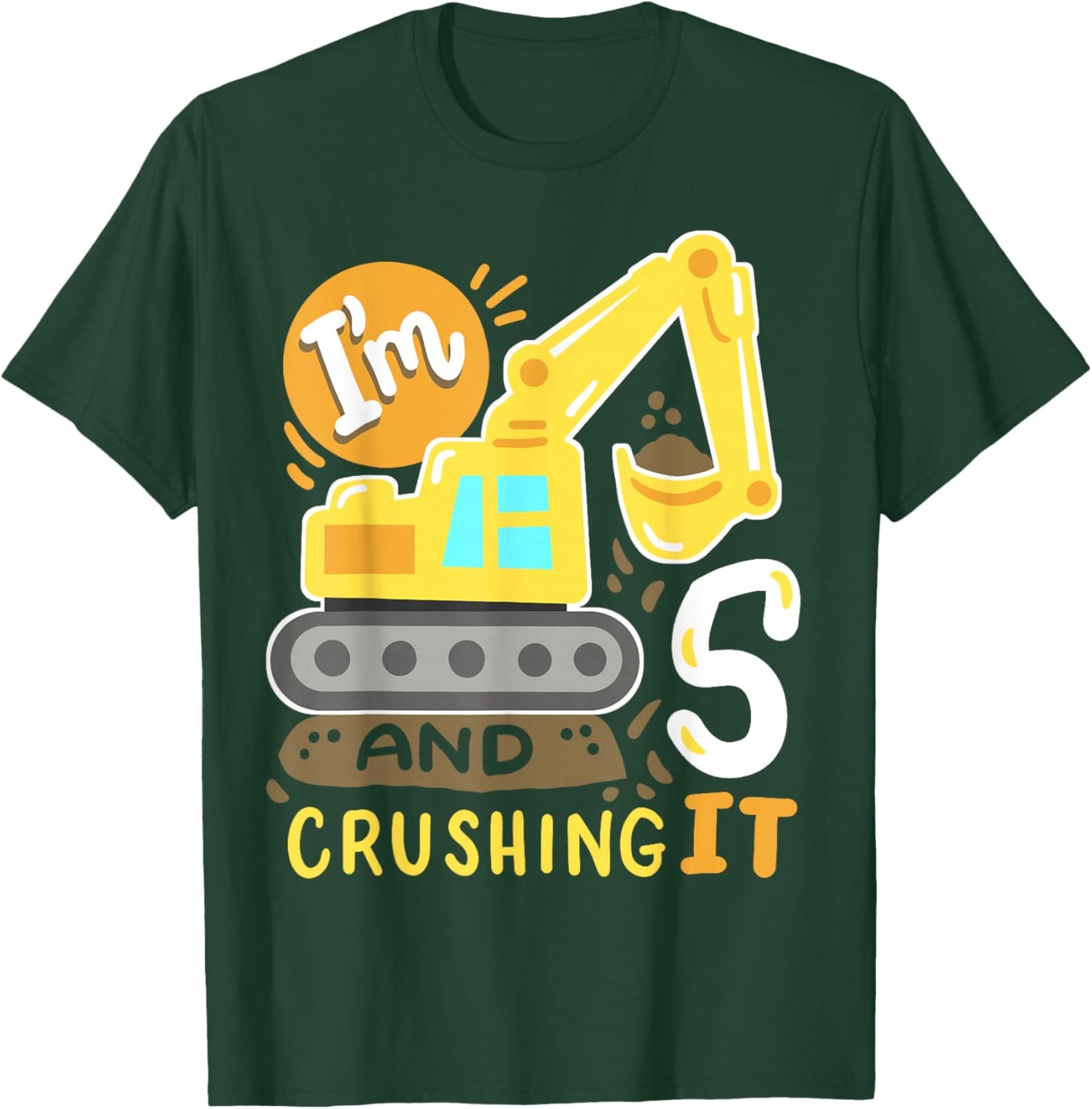 Kids 5th Construction Birthday Party I'm 5 Crushing It Boys T-Shirt - T-Shirt | Forest