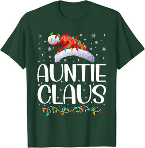Auntie Claus Xmas Lights Christmas Pajama Matching Family T-Shirt - T-Shirt | Forest