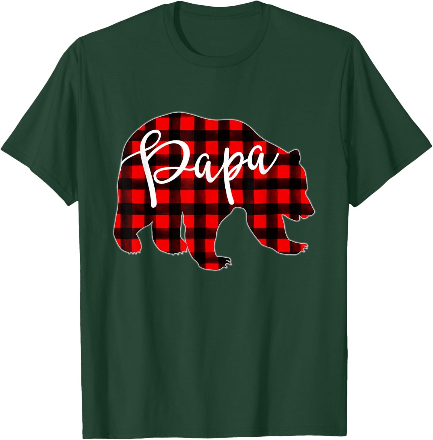 PAPA BEAR | Red Plaid Matching Family Christmas Eve Buffalo T-Shirt - T-Shirt | Forest