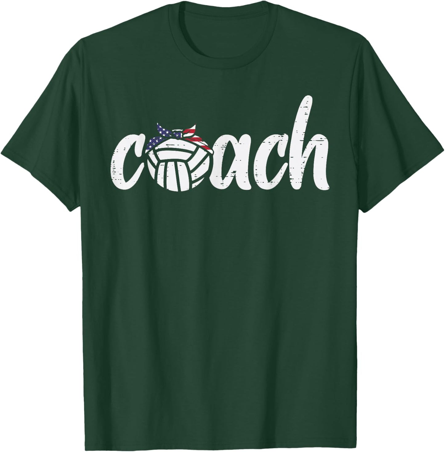 Volleyball Coach US Flag Bandana Vintage Patriotic Men Women T-Shirt - T-Shirt | Forest