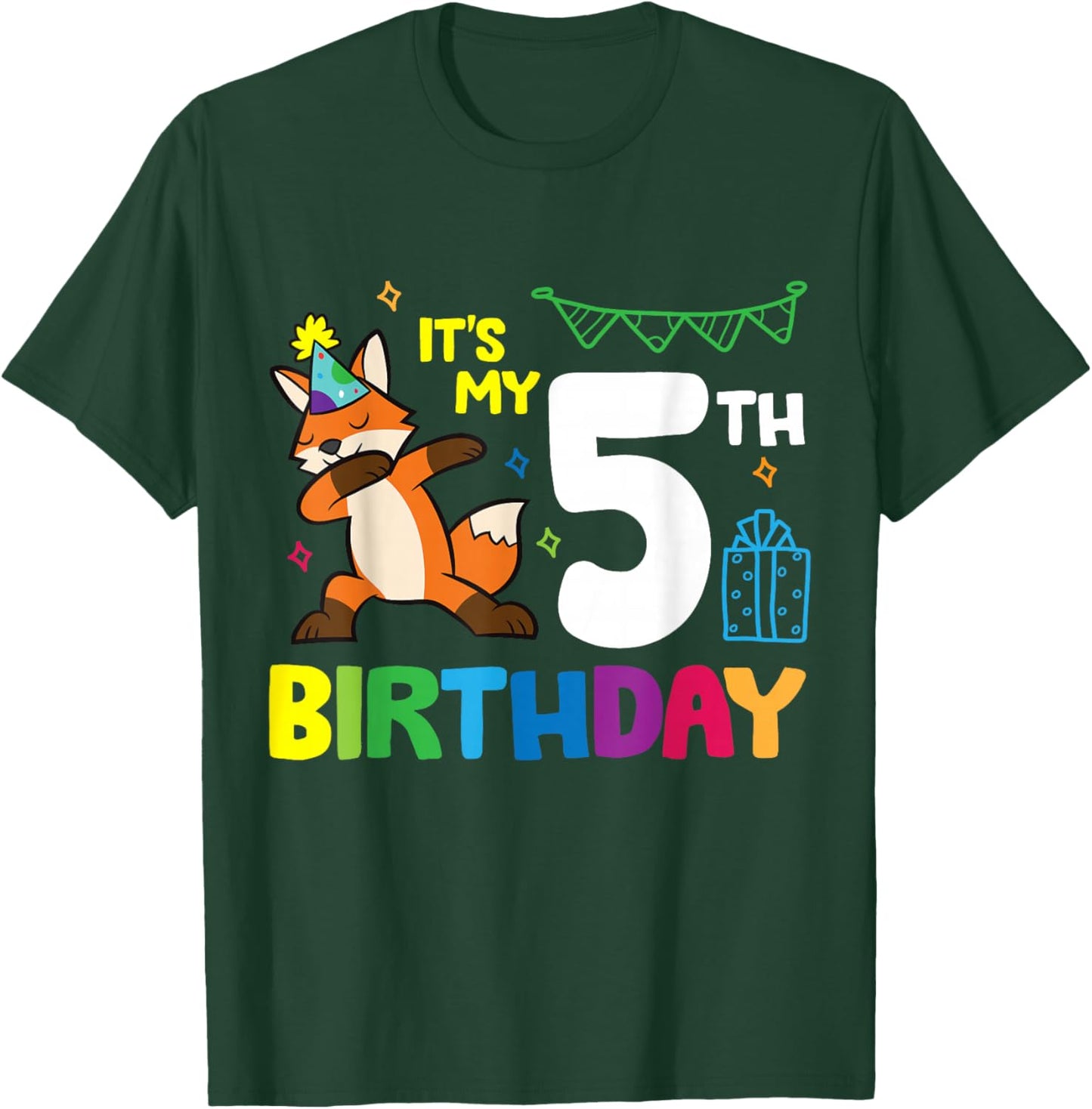 Fox Birthday It's My 5th Birthday Fox Birthday Party T-Shirt - T-Shirt | Forest