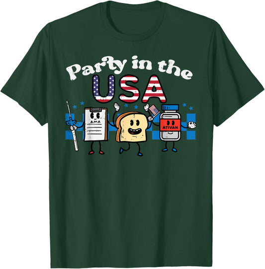 4th July Nurse Party USA Ativan Scrub Top Patriot Women Men T-Shirt - T-Shirt | Forest