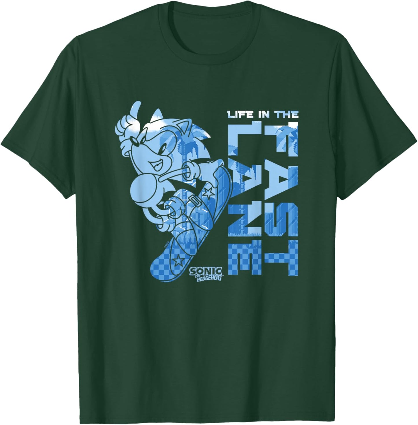 Sonic The Hedgehog Life in the Fast Lane Snowboarding Retro T-Shirt - T-Shirt | Forest