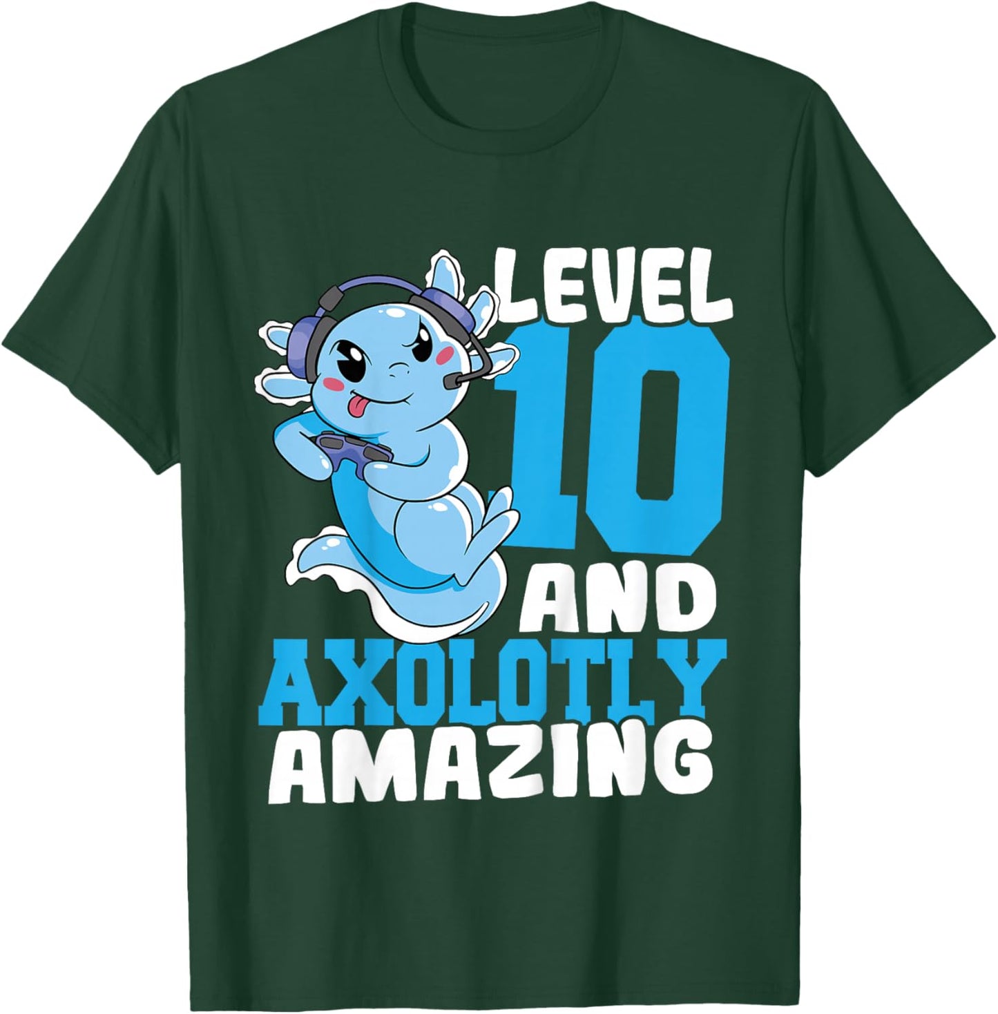 Kids Axolotl Birthday Gaming 10 Year Old Axolotl 10th Birthday T-Shirt - T-Shirt | Forest