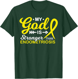 My God is Stronger Than Endometriosis Awareness Warrior T-Shirt - T-Shirt | Forest