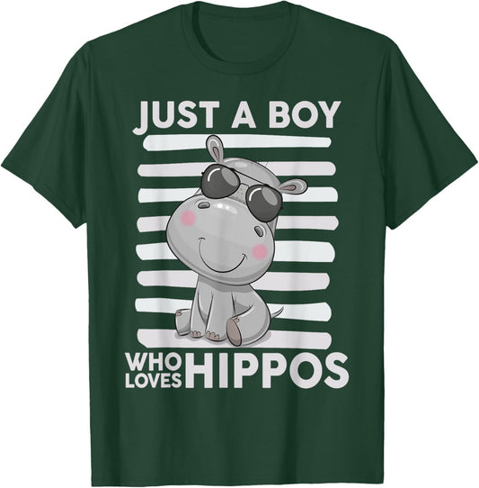 Kids Hippo-Shirt Toddler Funny Just A Boy Who Loves Hippos T-Shirt - T-Shirt | Forest
