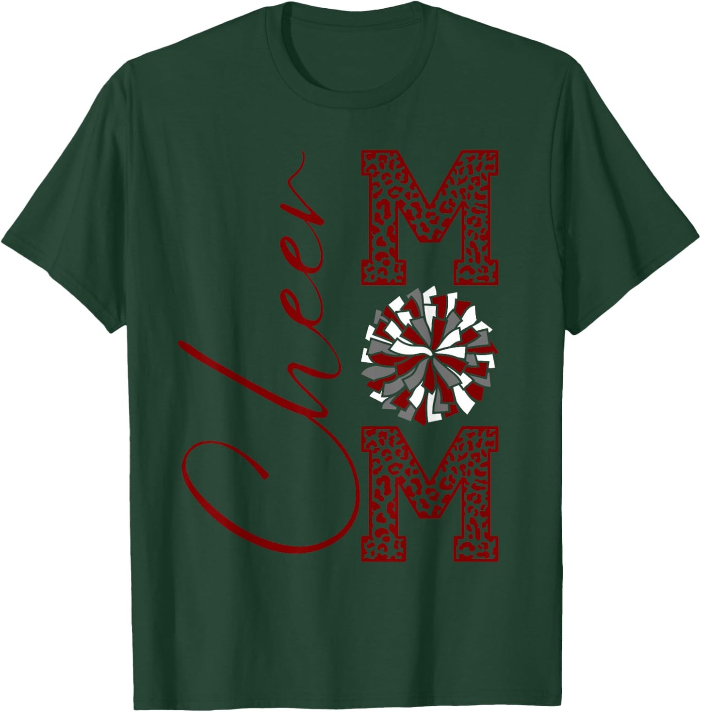 Cheer Mom | Burgandy Gray White Maroon Silver Leopard Print T-Shirt - T-Shirt | Forest