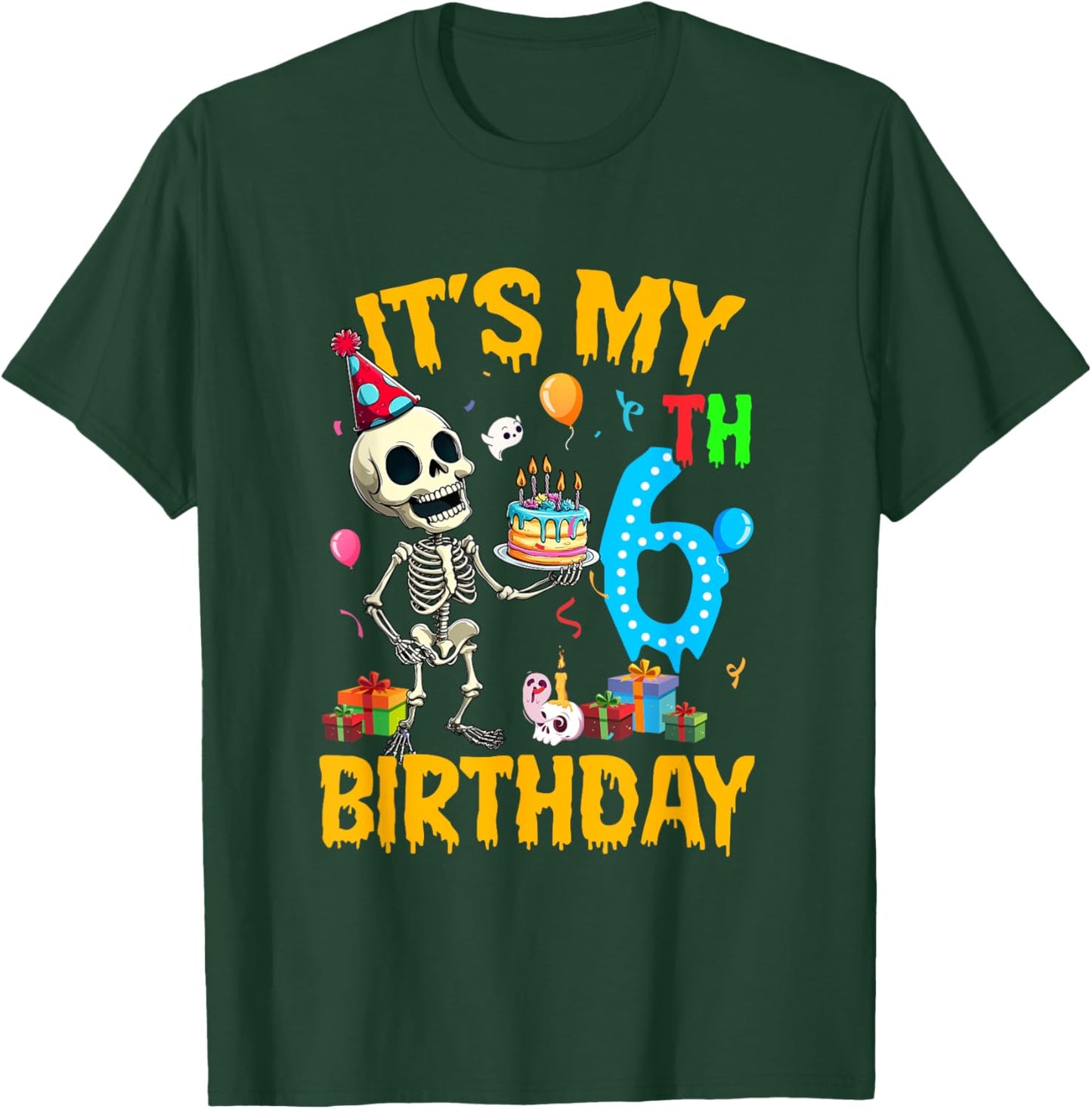 It's My 6Th Birthday Party Halloween Skeleton Birthday Kids T-Shirt - T-Shirt | Forest