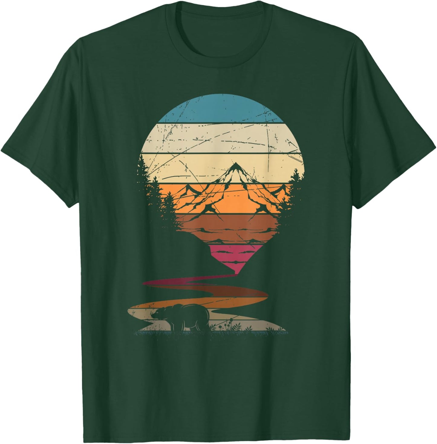 Retro Outdoor Nature Trees Bear Mountains Forest Hiking T-Shirt - T-Shirt | Forest