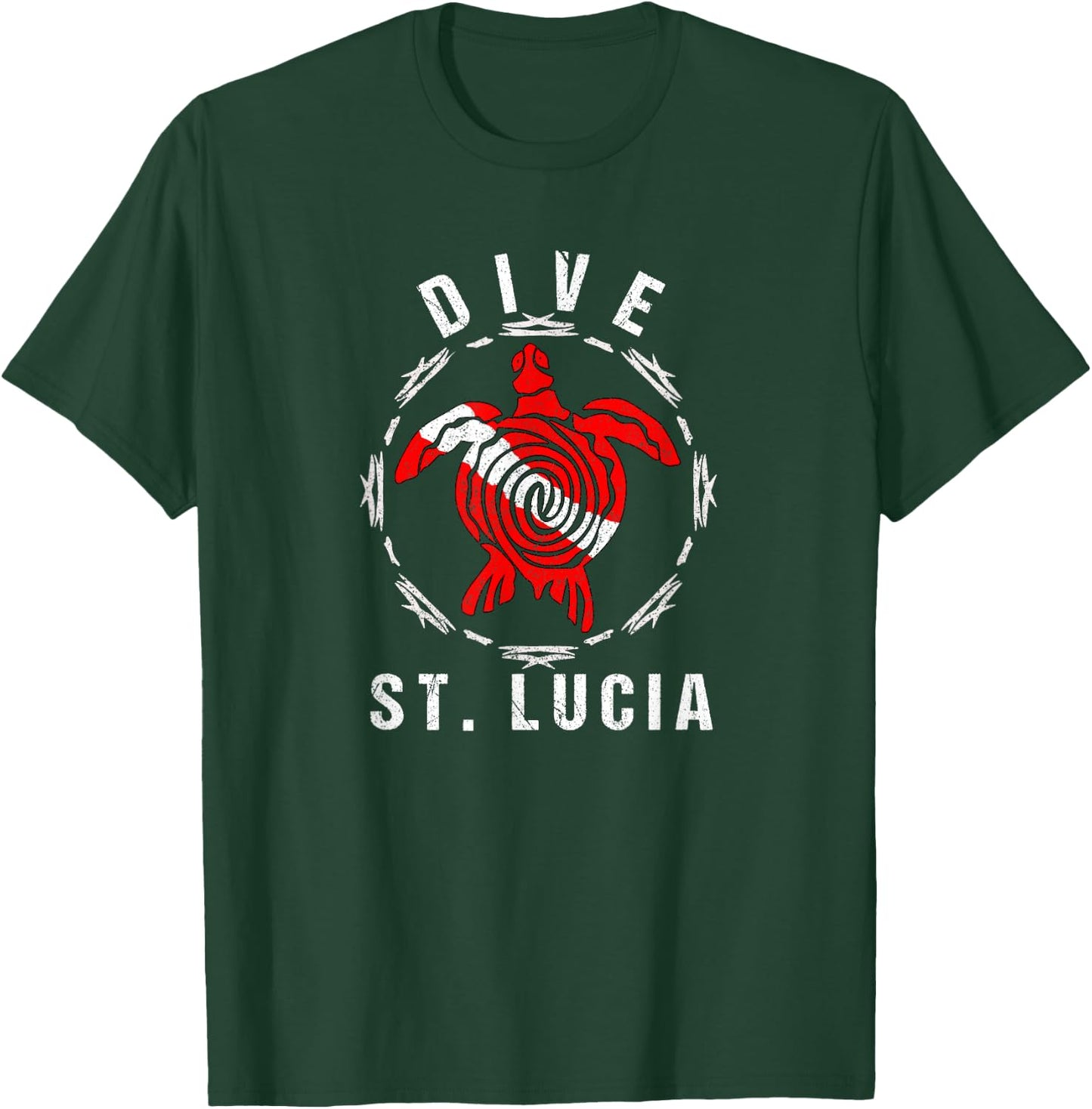 Dive St. Lucia Vintage Tribal Turtle Gift T-Shirt - T-Shirt | Forest