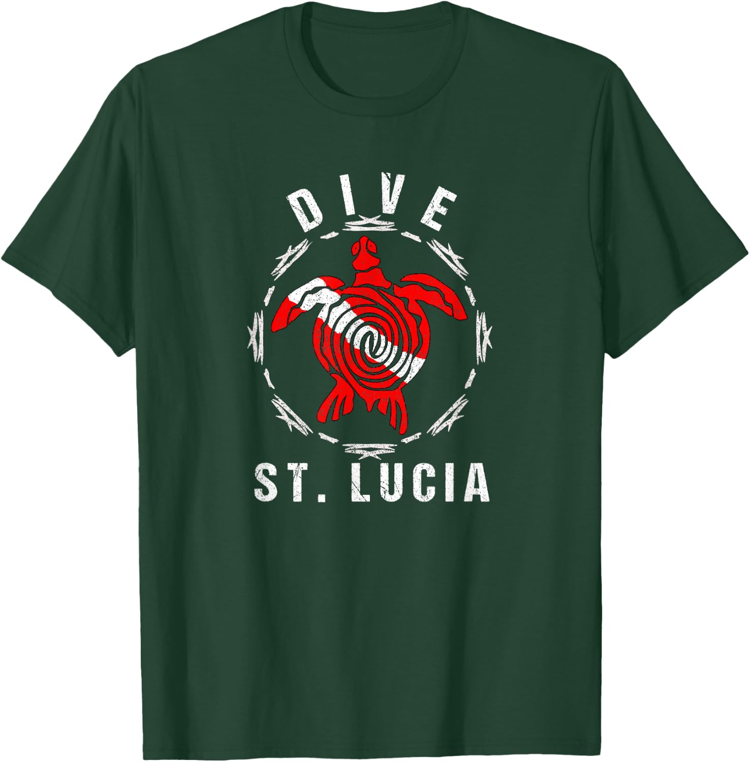 Dive St. Lucia Vintage Tribal Turtle Gift T-Shirt - T-Shirt | Forest