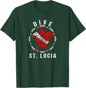 Dive St. Lucia Vintage Tribal Turtle Gift T-Shirt - T-Shirt | Forest