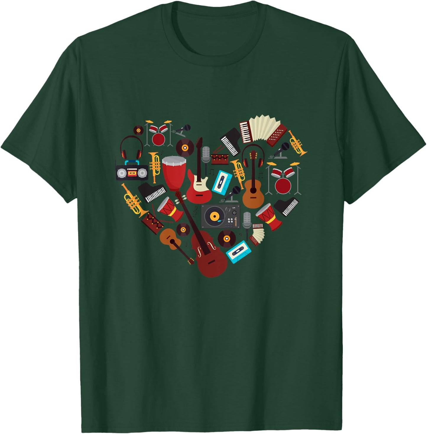I Love Music Cool Musical Instruments Heart Teacher Musician T-Shirt - T-Shirt | Forest