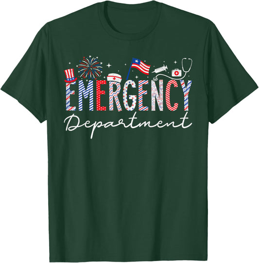 4th Of July EMERGENCY Department Nurse Patriotic Nurses T-Shirt - T-Shirt | Forest