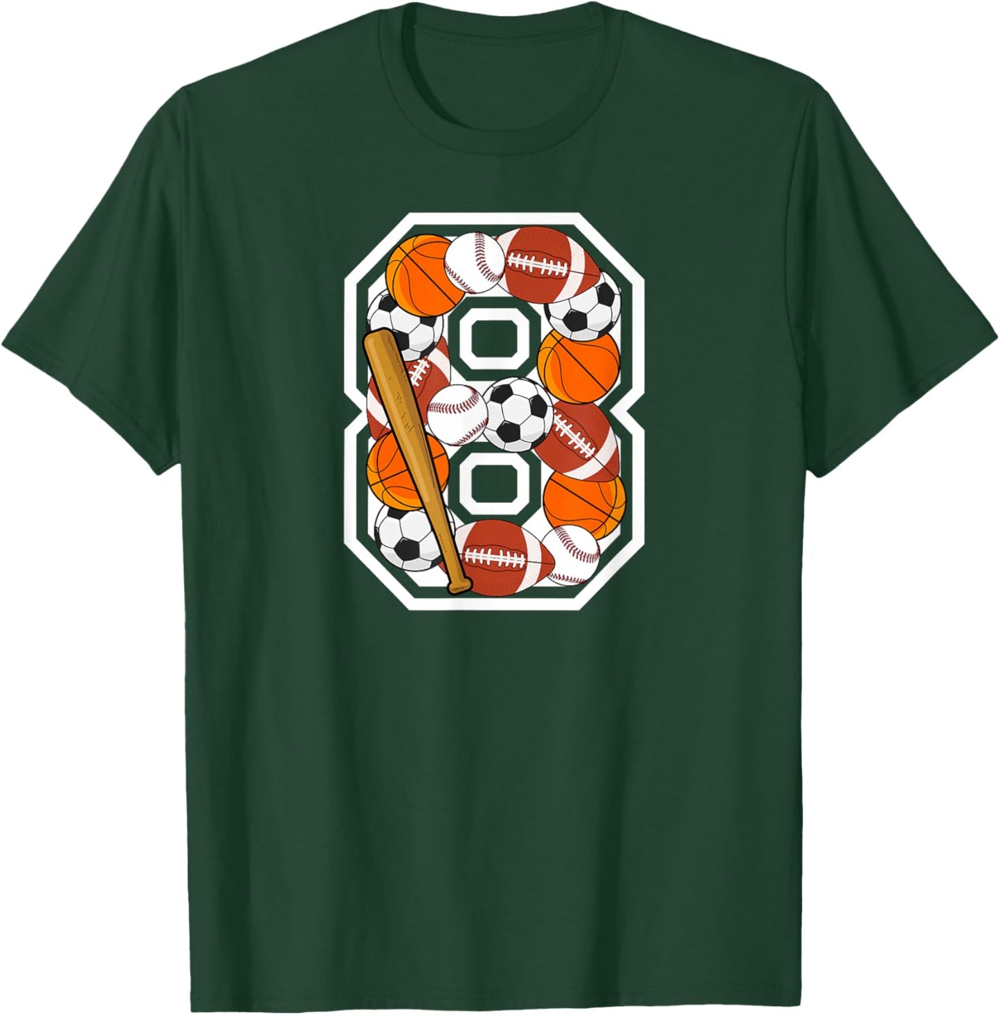 8th Birthday Sports Birthday Party 8 Year Old Boy T-Shirt - T-Shirt | Forest