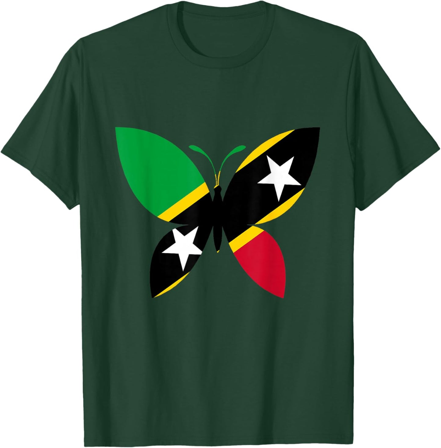 Saint Kitts and Nevis Kittitian Butterfly Nevisian Flag T-Shirt - T-Shirt | Forest