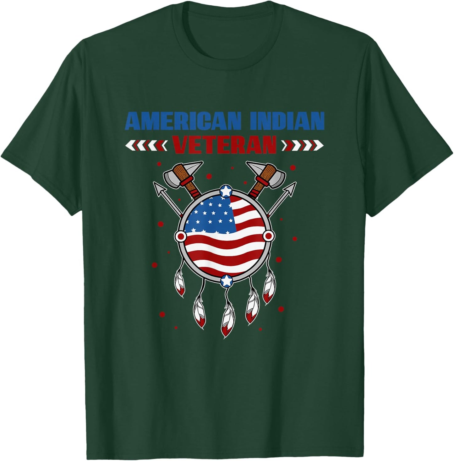Native American Indian Veteran USA Flag Patriotic Indigenous Men T-Shirt - T-Shirt | Forest