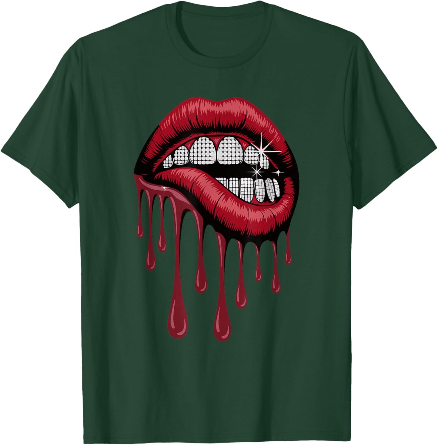 Lip Biting Lips Diamond Grill Teeth Dental Jewelry T-Shirt - T-Shirt | Forest