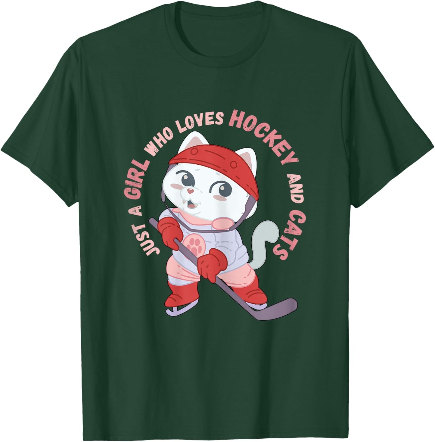 Just A Girl Who Loves Hockey and Cats Gift T-Shirt - T-Shirt | Forest